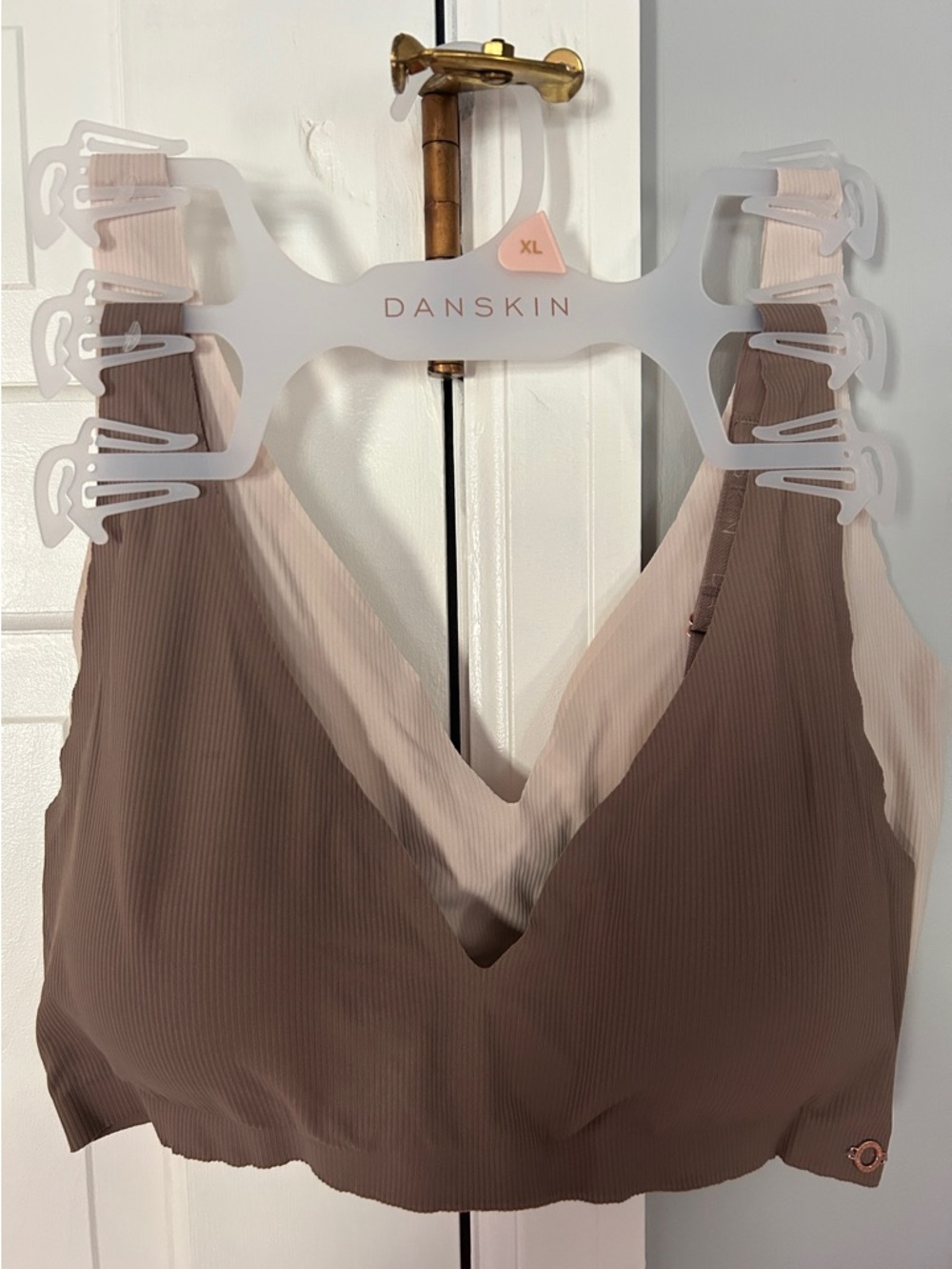 Danskin Two-Tone Ribbed Bralette in Brown and Blush
